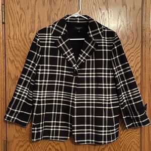 Talbots Black and White Plaid Cropped Blazer